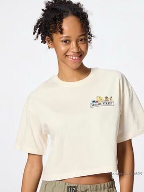GU Sesame Street Cream Cropped Tee with Character Logo
